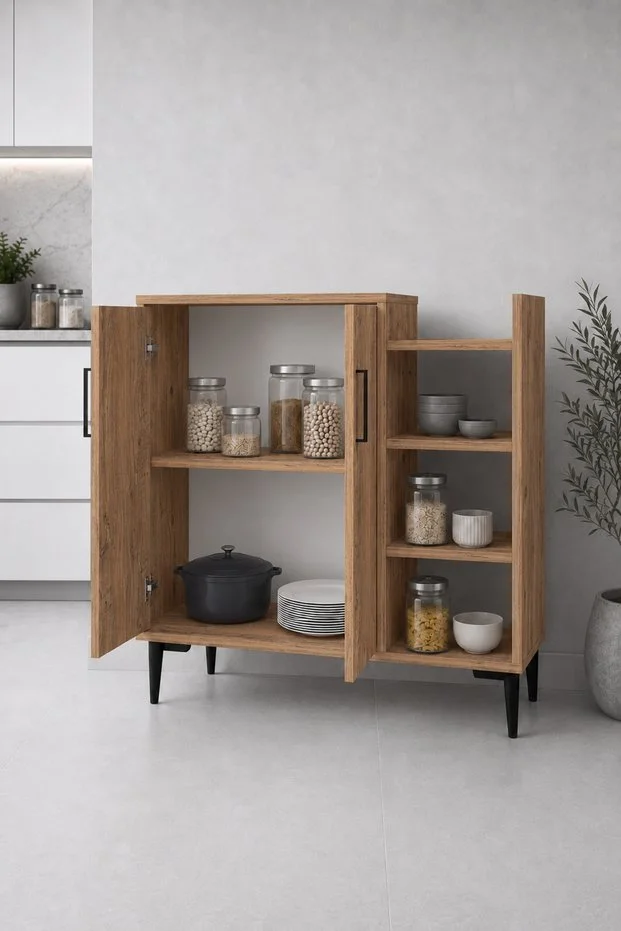 Leskar 90 cm Çok Amaçlı Mutfak Dolabı Atlantik Çam | 6 Raflı Kiler Dolabı